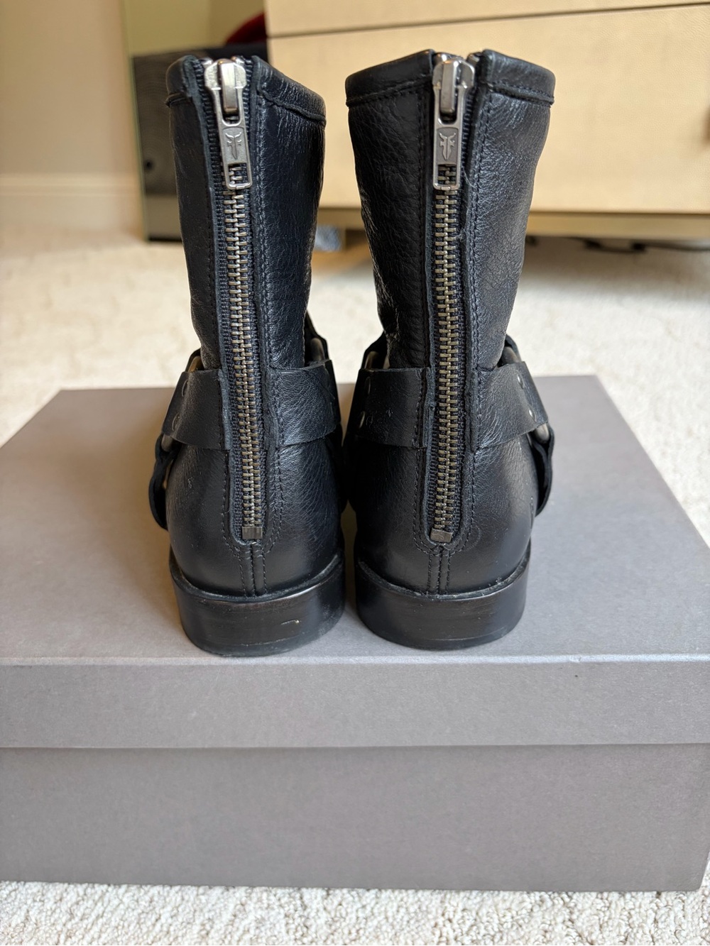Frye Harness Short Leather Engineer Boots - Black - Picture 4 of 7